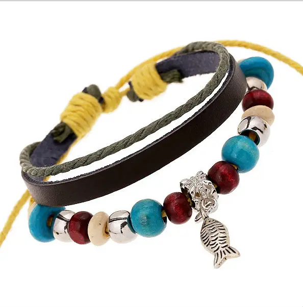 Мульти бусы Мода Якорь Для женщин браслет из натуральной кожи ручной работы