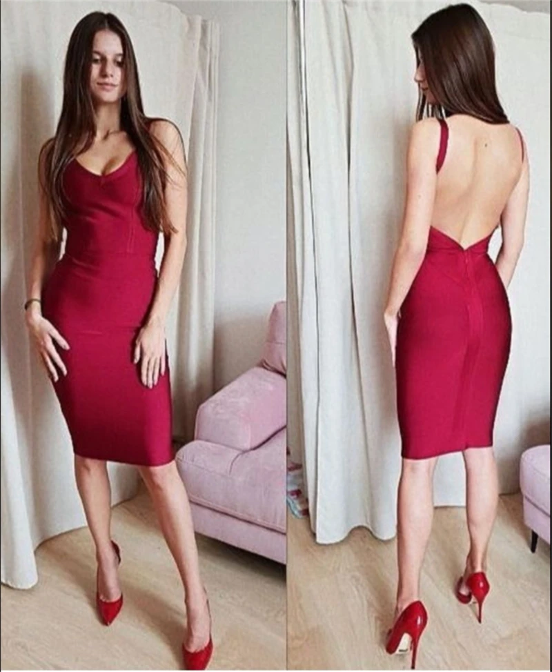 Женское вечернее Бандажное платье бордовое и черное с открытой спиной V образным