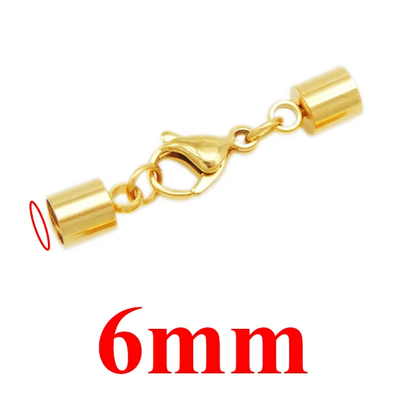 Gold 6mm 5 шт./лот застежка-карабин из нержавеющей стали застежка-карабин Золотой/Серебряный тон пряжка кожаный шнур замок для DIY кожаный браслет Изготовление ювелирных изделий - Цвет: Gold 6mm