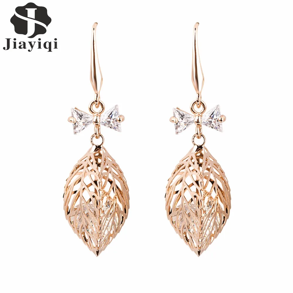 2017 новые модные длинные Винтажные серьги в виде листьев розовое золото