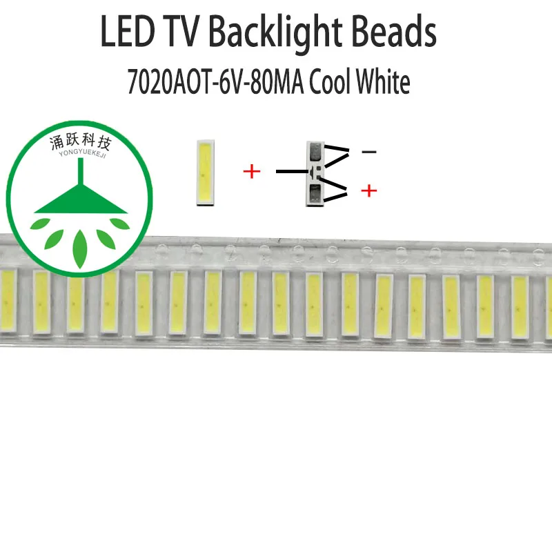 

100Pcs/lot Original 7020 6v 80ma 0.5w lamp beads cool white for repair led lcd tv backlight light bar chip hot