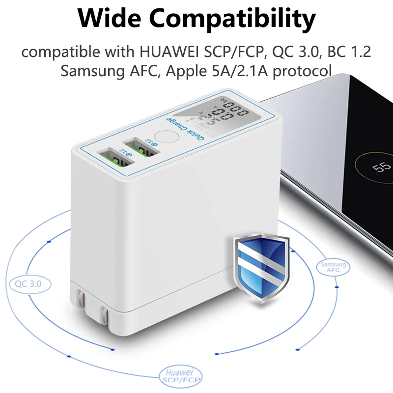 Smart Dual Ports Quick Charge QC 3 0 USB зарядное устройство с ЖК экраном универсальное быстрое