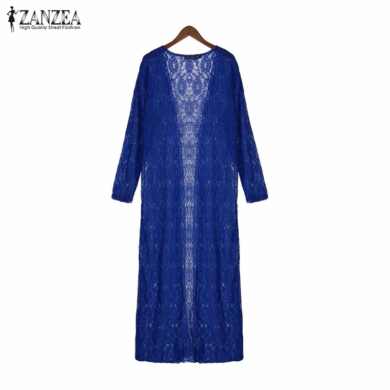 Кимоно Кардиган размера плюс 6XL,, ZANZEA, летние женские кружевные Вязаные Рубашки, женская сексуальная Длинная блузка, накидка, открытая верхняя одежда