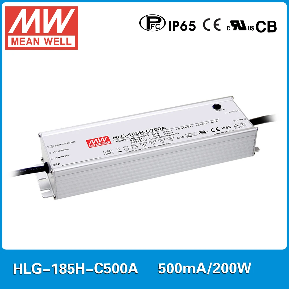 

Светодиодный источник питания MEAN WELL с постоянным током HLG-185H-C500A 200 ~ 400 В 200 мА Вт PFC водонепроницаемый и регулируемый ток типа A