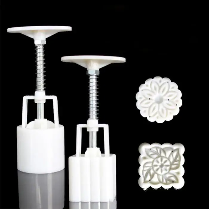 3 / 5pc square round moon cake mold hand molding machine mold, with flower print DIY mold pastry moon cake-TP