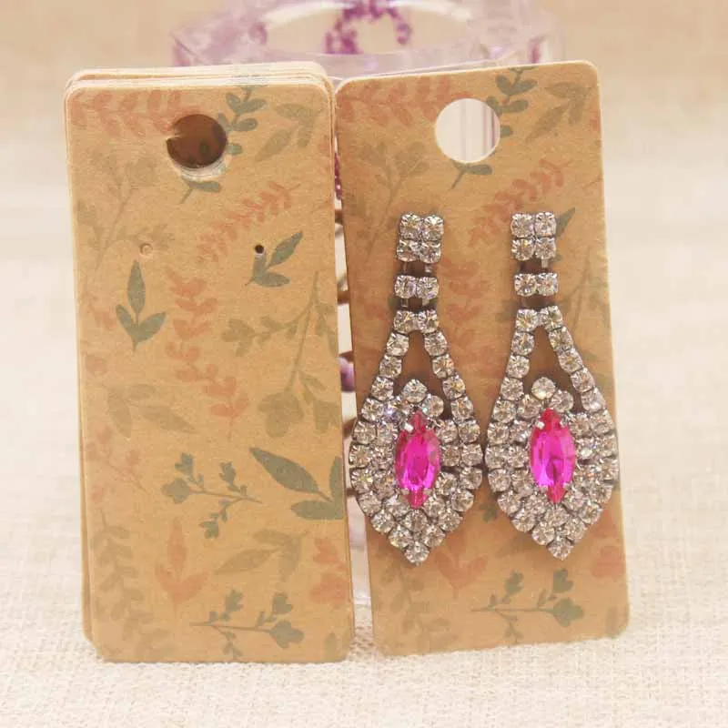 100pcs Leaf Plant Flower Printing Design Kraft Beauty Gift Jewelry Display Card Paperboard Price Tag Love Letter New Style4x9cm | Украшения