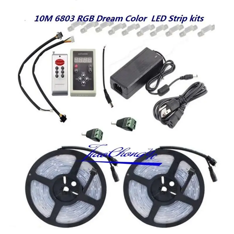 5050 RGB Dream color 6803 Светодиодная лента+ IC 6803 RF пульт дистанционного управления+ адаптер питания - Испускаемый цвет: 10M strip kits