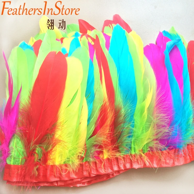 20Meters/piece multi color geese feather fringe Goose Feather Trims with Satin Ribbon Tape for skirt |