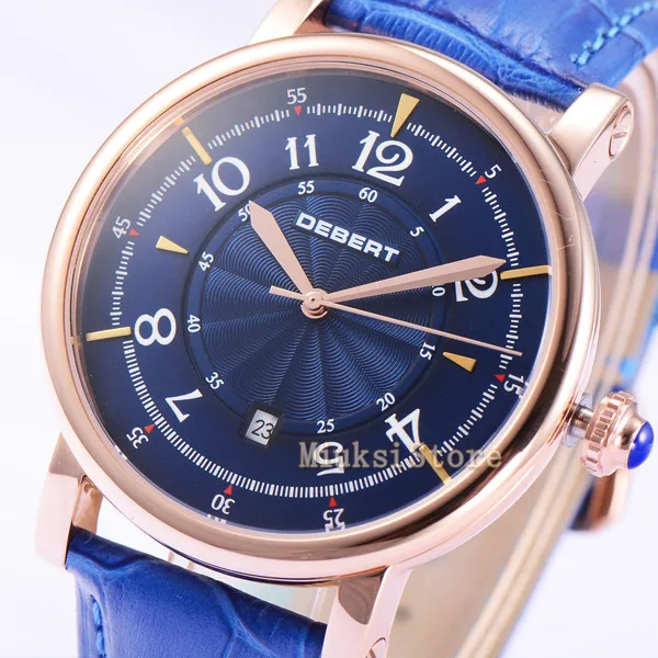 43 мм Синий Автоматическая Дата relogio masculino нескислородный Cas Cuir Bande montre Временный