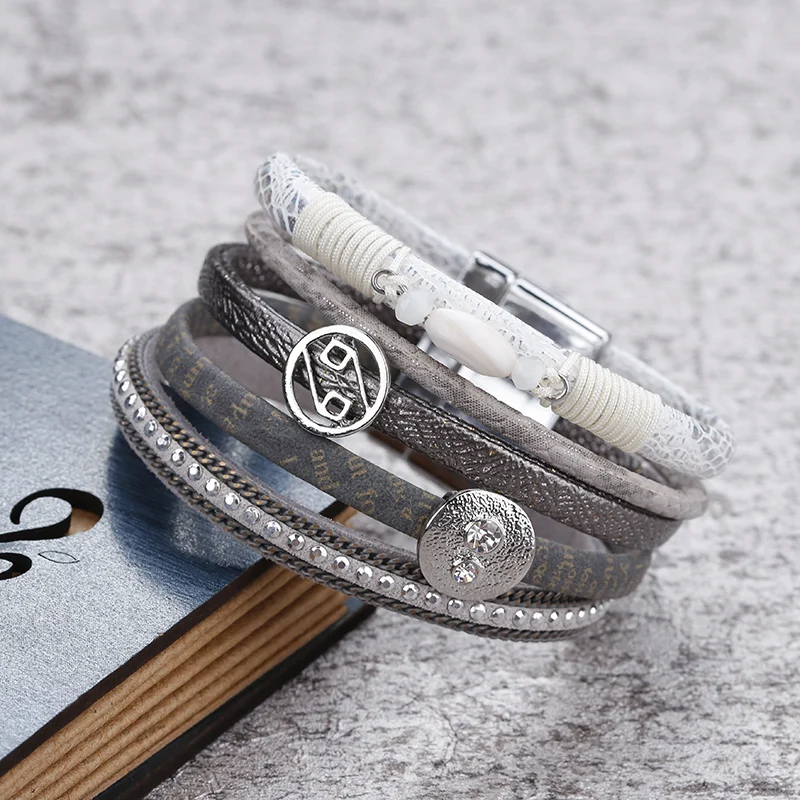 Женский многослойный браслет ALLYES широкий винтажный из кожи и сплава с