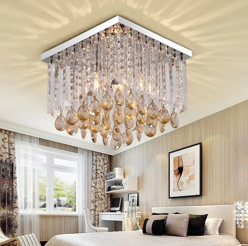 Коньячный кристалл квадратная Потолочная люстра светильники Abajur Luminaria Lustre de плафон для домашний светодиодный светильник E14 Потолочная люстра