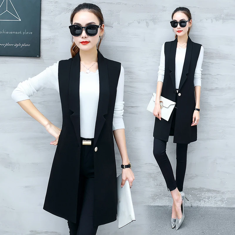 Длинный жилет Женская куртка без рукавов женский элегантный офисный костюм