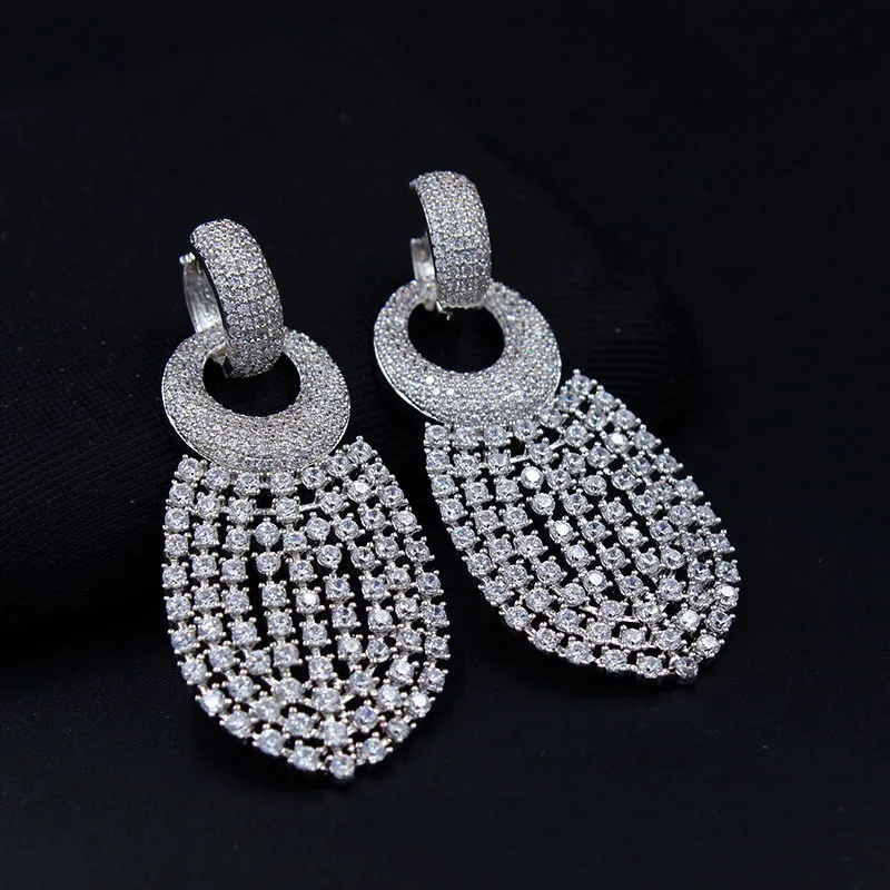 Серьги-подвески женские из белого золота с фианитами LD121007 | Украшения и