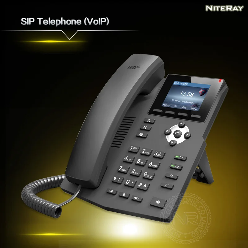 IP Phone 2 SIP Lines HD Voice Enterprise VoIP Telephone with Intelligent LCD Display