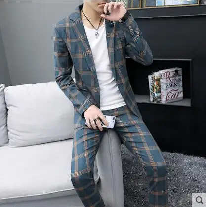 20 Color Мужские модные тонкие костюмы мужские деловые повседневные костюмы 2 шт свадебный костюм брюки Мужской Блейзер высокого качества набор брюк - Цвет: 20 Color