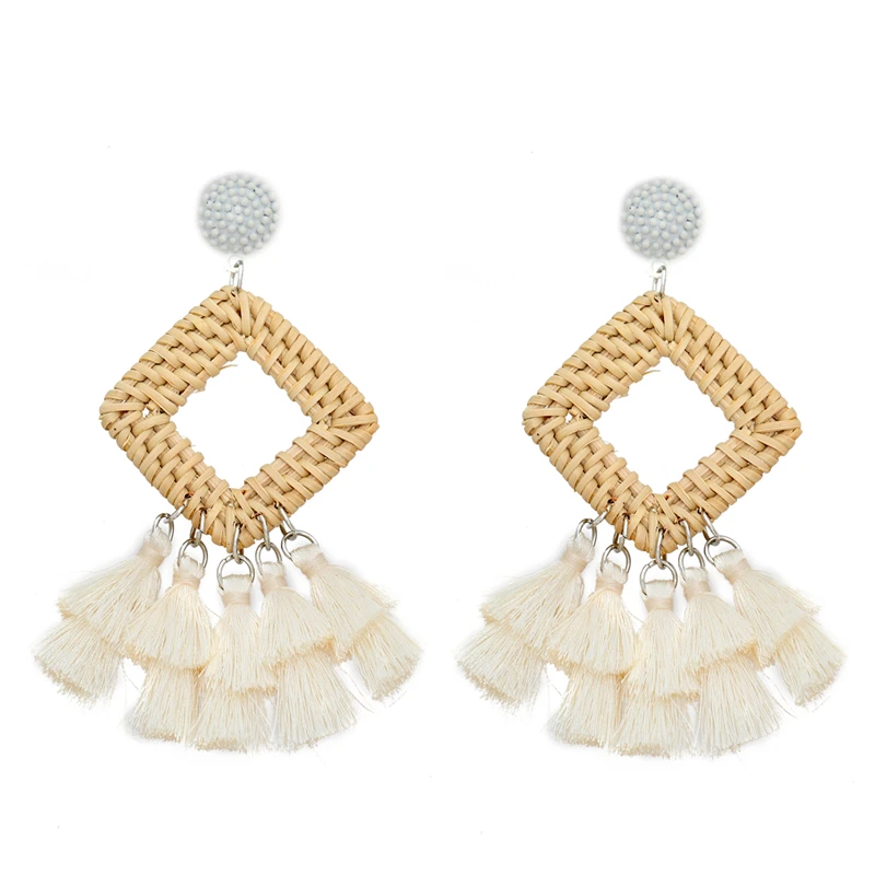 Женские белые серьги с большими кисточками модные хлопковые Висячие висячие