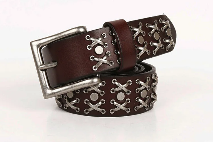 Free Shipping,New style 100% cowhide belt.genuine leather vintage rivet belts,fashion cool gift men motor biker's belt.