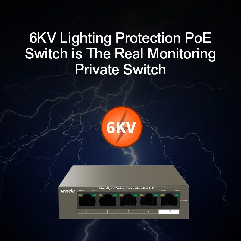 Tenda TEG1105P-4-63W POE сетевые коммутатор гигабитный 5*10/100/1000 Мбит/с RJ45 порт 10 Гбит/с