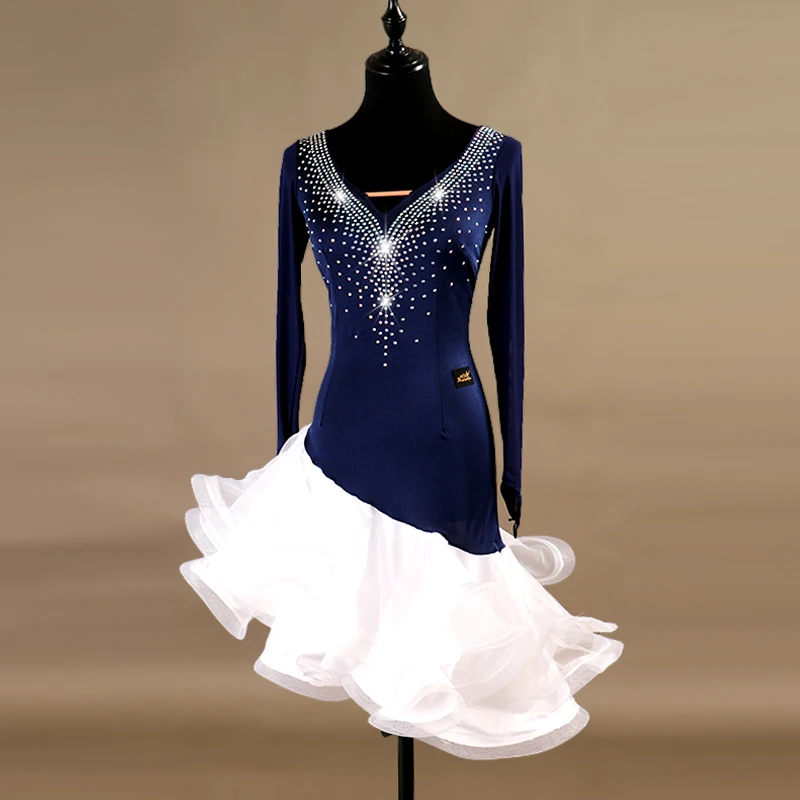 

Latin Dance Costume Women Stage Flashing Rumba Competition Skirt Lady's Samba Chacha Salsa Dresses Dancing Wear Dress LQ087