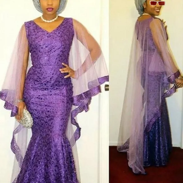 same as pic Романтические платья для нигерийских женщин Robe de soiree Abendkleider элегантное платье фиолетовые длинные кружевные платья в официальном стиле - Цвет: same as pic