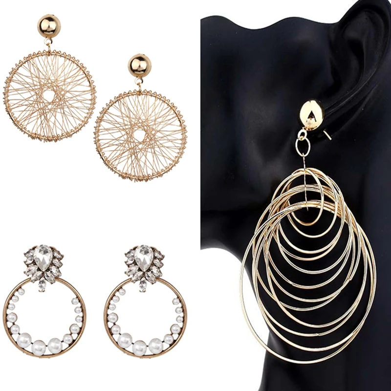 Модный золотого цвета Перфорированный Круглый круглый серьги для женщин