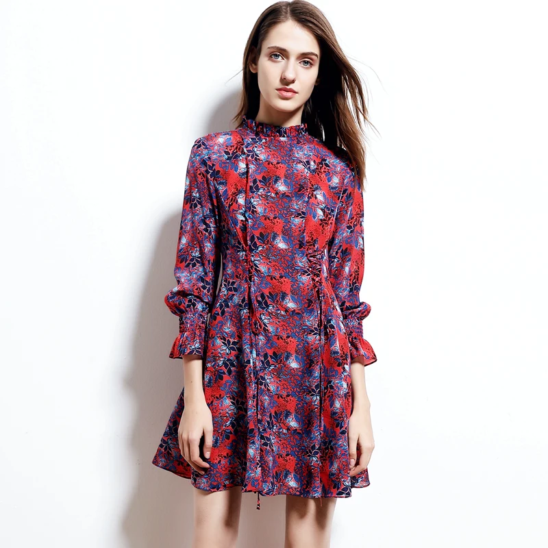 Шелковое тонкое платье с цветочным принтом 2019 летнее новое мини до колена