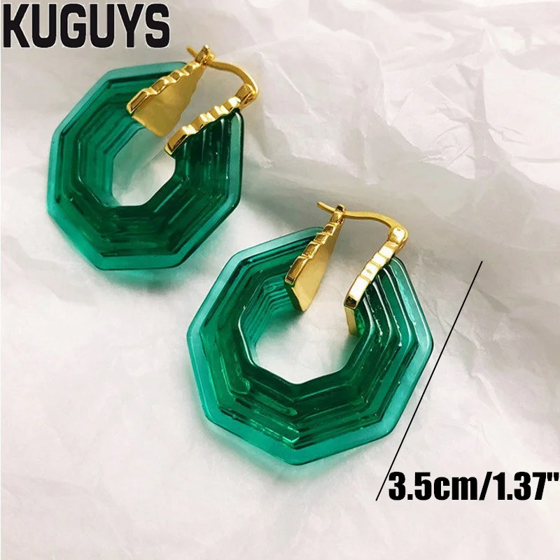KUGUYS латунные большие серьги для женщин прозрачные зеленые модные ювелирные