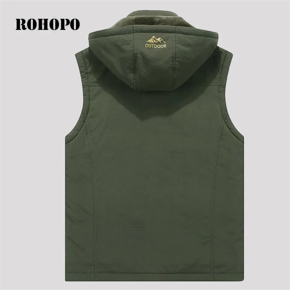 ROHOPO с капюшоном воротник флисовый жилет для мужчин, зимняя теплая Военная спортивная одежда без рукавов теплый пиджак жилет мужской