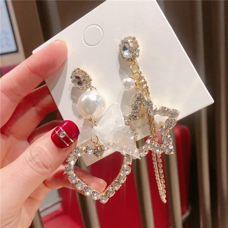 MENGJIQIAO 2019 корейский Весенний новый стиль белый Кружева Кристалл Большое Сердце