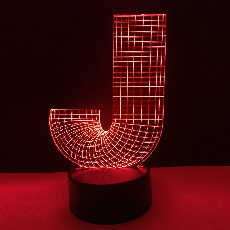 Новый 3D ночник Алфавит буквы J 7 цветов Изменение Настольная Светодиодная лампа USB
