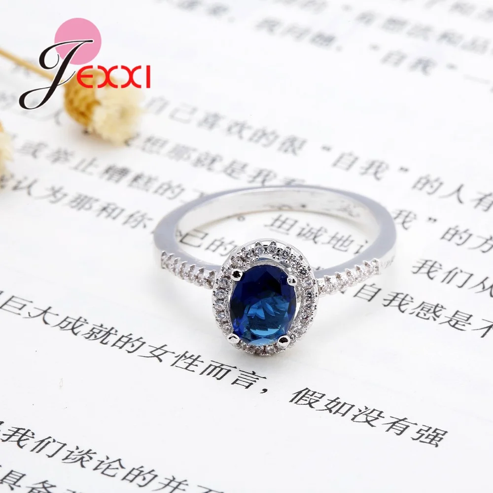 Женские кольца 925 пробы серебро с синим австрийским кристаллом модные простые