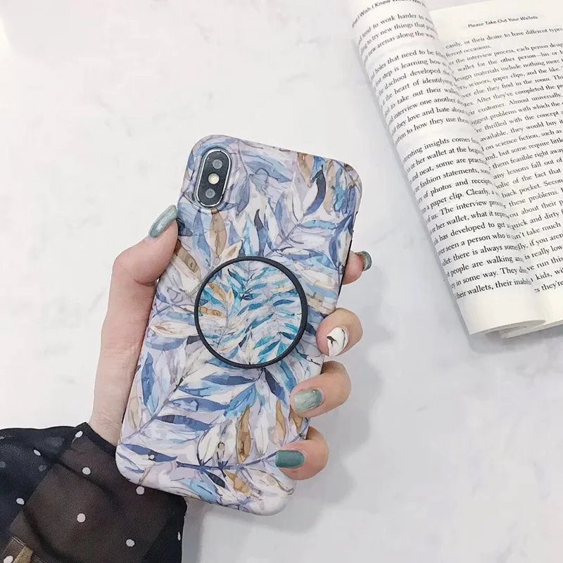 Phone Case for Iphone 7 8 6 6s Plus Flower and Leaf Folding Bracket Cover X S XR MAX Back Cases Capa Coque |
