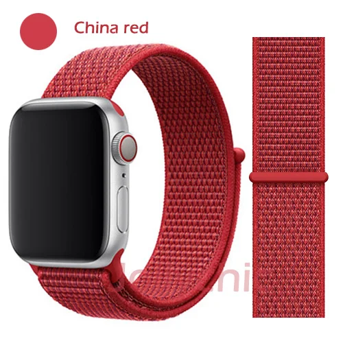 China red Дышащая повязка для apple Watch Series 4 3 2 полосы 44 мм 42 мм нейлон мягкая замена Спортивная петля для iwatch 4 3 2 1 40 мм 38 мм - Цвет ремешка: China red