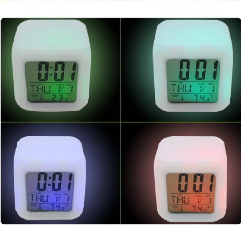 7 цветов изменить светящийся светодиодный цифровой будильник мини стол Цифровой