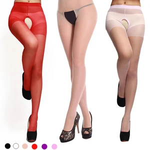 Сексуальные женские чулки с прорезью, женское белье, эластичные шелковые чулки, обтягивающие, для горячих приятных девушек, Колготки с открытой промежностью