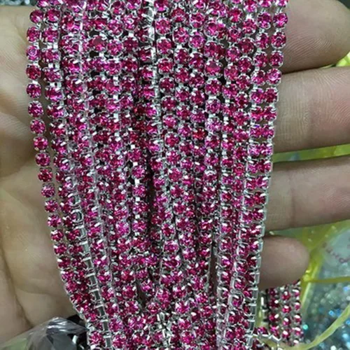 Dark Fuchsia 1 м/лот, 23 цвета, Стразы высокой плотности с плоской задней частью, на клеевой цепочке, SS6, 2 мм, серебряная основа, стразы, отделка, сделай сам, аксессуары для декора - Цвет: Dark Fuchsia