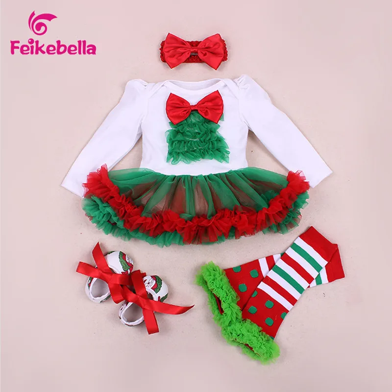 baby girl clothes Xmas Baby Girl Dress 4pcs Infant Clothing Sets Santa Claus Romper Dress/Jumpersuit Christmas Bebes | Мать и ребенок