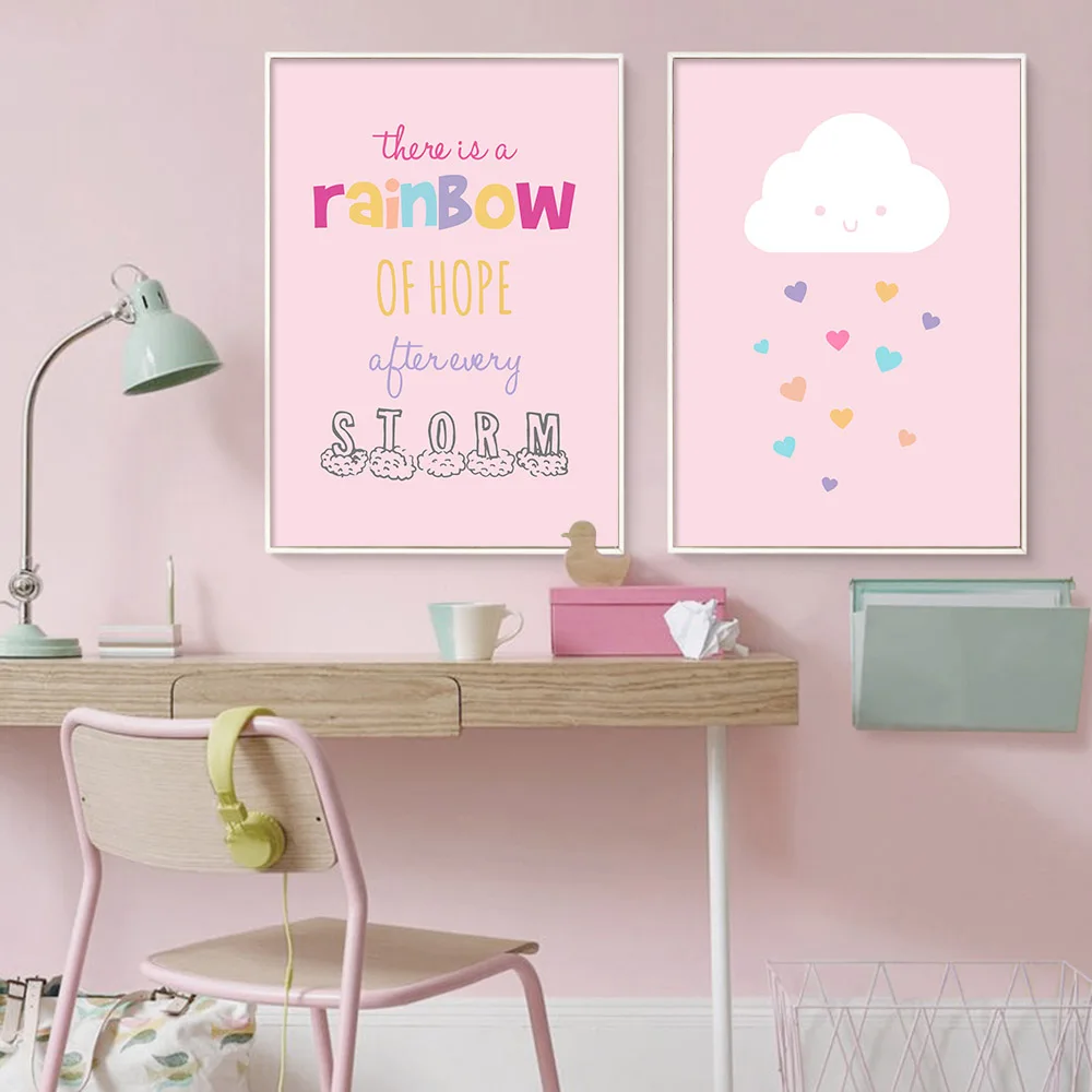 Детский постер с розовой радугой Детские цитаты принт на стену Картина холсте