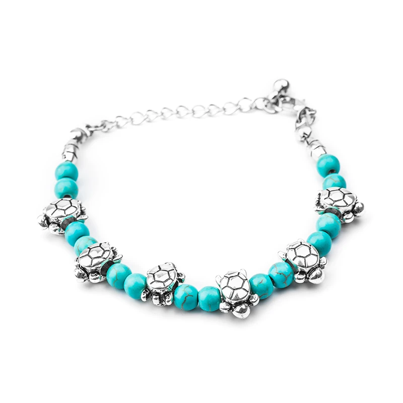 SHUANGR Boho винтажные браслеты с бирюзой для женщин бабочка бусина черепаха ручной браслет с подвеской браслет модные украшения