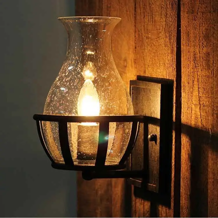 Kopen Mode Decoratie Antieke Wandlampen Glazen Vaas Vorm Vintage Lantaarn Kerosine Kasteel Wandlamp Kaars Licht