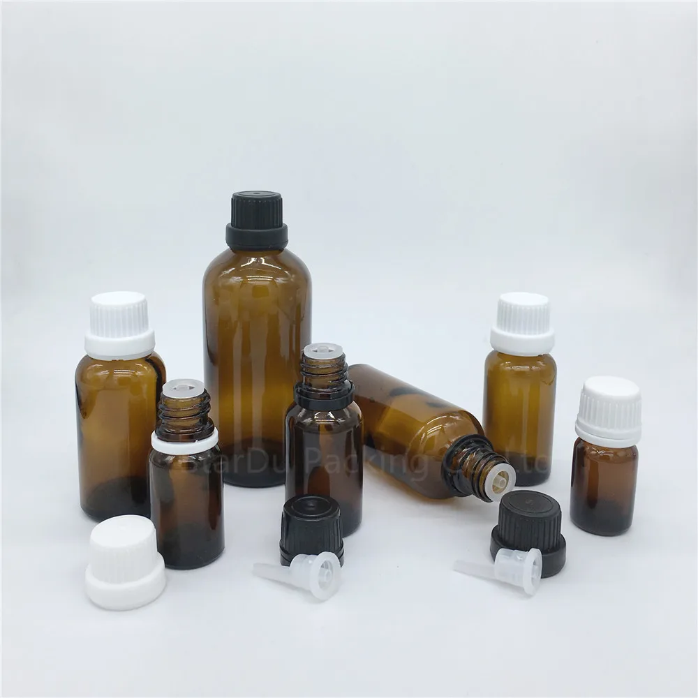 

5ml 10ml 15ml 20ml 30ML 50ml 100ml amber Glass Bottle, Vials Essential Oil Bottle with tamper evident cap Perfume bottles 500pcs