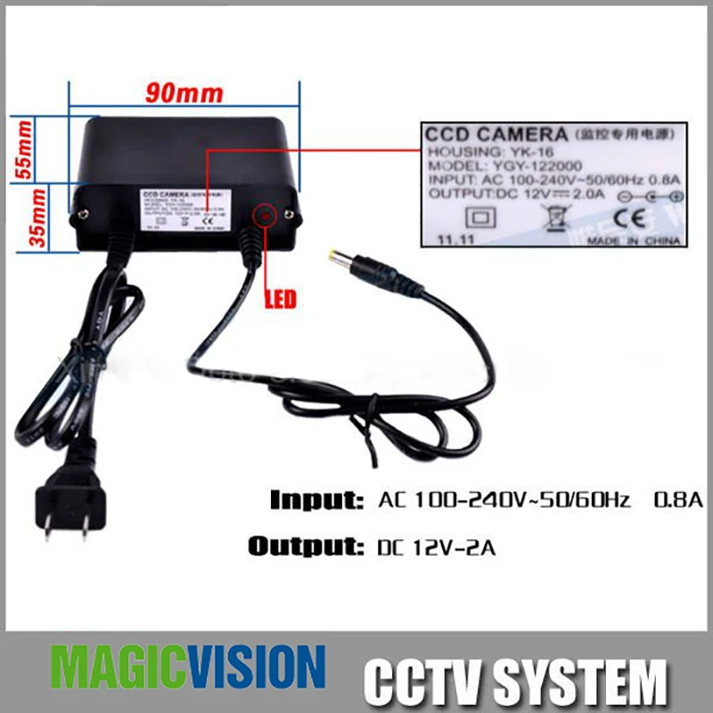 Адаптер питания для камеры видеонаблюдения 12 В 2 а постоянного тока Европейский