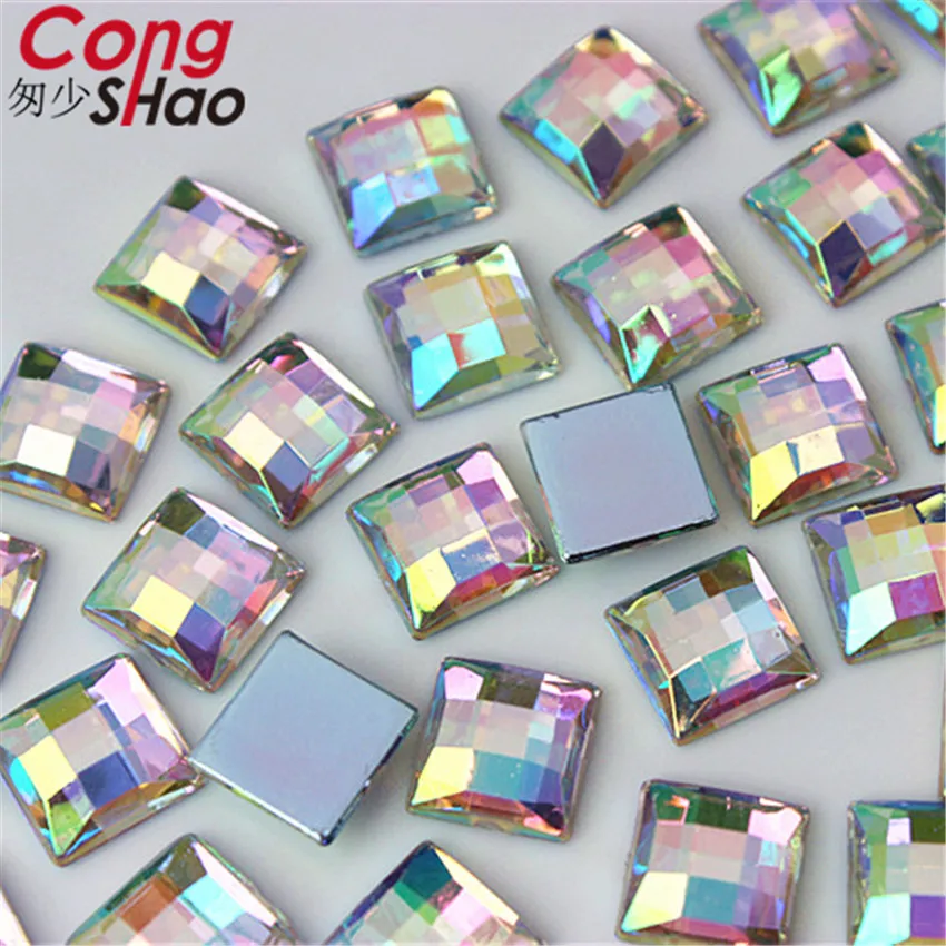 Cong Shao 10/14 мм квадратная форма AB Цвет Акриловые стразы драгоценные камни Flatback DIY