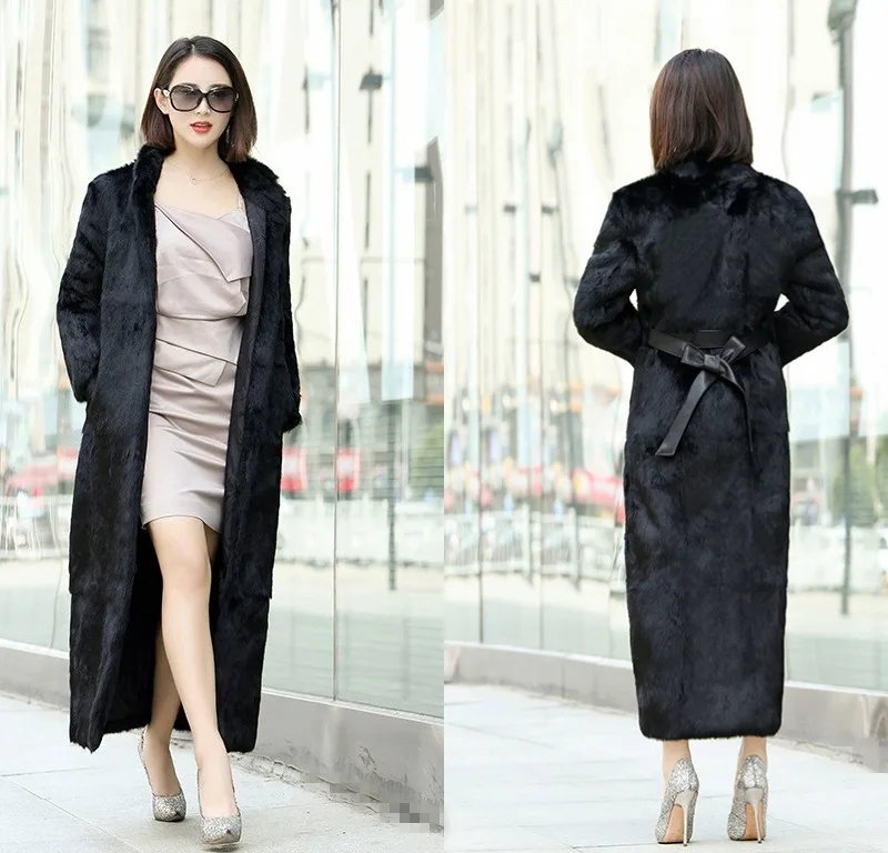 Женское пальто из натурального кроличьего меха зимняя куртка длиной 130 см