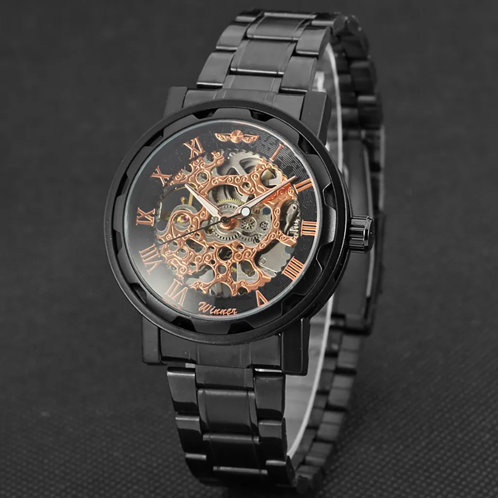 T WINNER Men's Steel Belt Mechanical Watches Hollow Luxury Design Business Fashion Men Wristwatch Clock Watch Man zegarek meski|Мужские