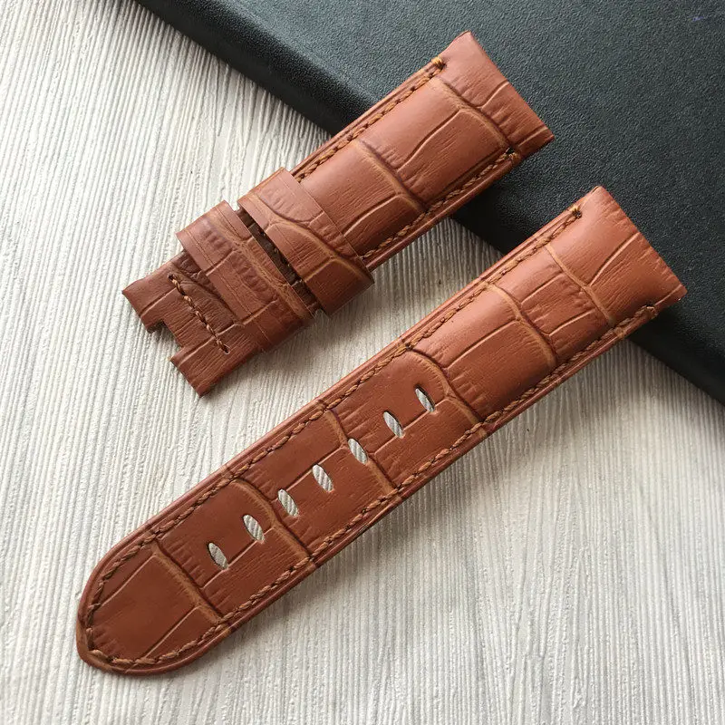 brown 2 no clasp 24 мм ручной работы черного и синего цвета прошитый ремешок из натуральной телячьей кожи ремешок для наручных часов с пряжкой ремешок для наручных часов Panerai PAM - Цвет ремешка: brown 2 no clasp