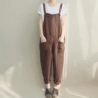 2021 zanzea summer women strappy pockets casual solid dungarees cotton linen long jumpsuits loose bib overalls rompers