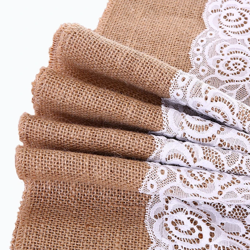 Джутовая Мешковина Hessian белая кружевная лента Настольная дорожка для свадьбы
