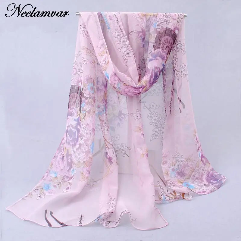 Женские шифоновые палантины в богемном стиле тонкие длинные шали с цветочным