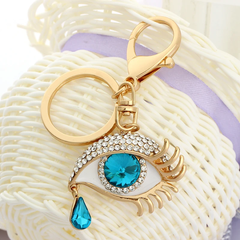 Брелок для ключей MINHIN с подвеской золотого цвета синими кристаллами|bag pendant|key chain